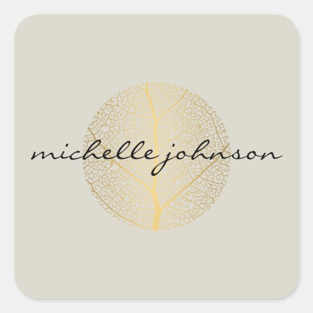 Elegantes Gold Leaf Logo auf Tan Quadratischer Aufkleber (Vorderseite)