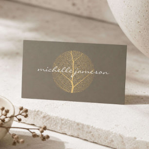 Elegantes Gold Leaf Logo auf Taupe Visitenkarte