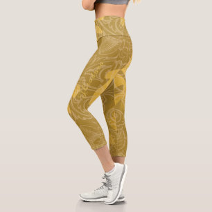 Elegantes Gold Leaf Ocher Classic Muster Capri Leggings