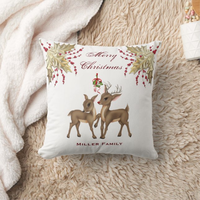 Elegantes Gold Leaf und Red Berries Dei Christmas Kissen (Decke)