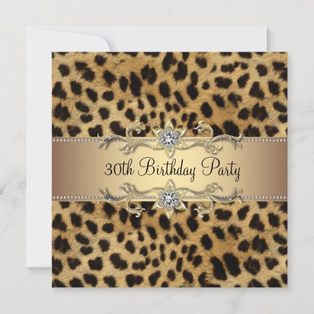 Elegantes Gold Leopard 30. Geburtstag Party Einladung (Vorderseite)