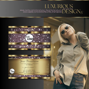 Elegantes Gold Lila Glitzer Sparkle Stars Logo Visitenkarte