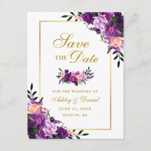 Elegantes Gold Lila Violett Save the Date Ankündigungspostkarte