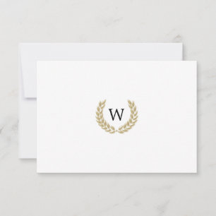 Elegantes Gold-Lorbeer-Monogramm Weißes RSVP Hochz Karte