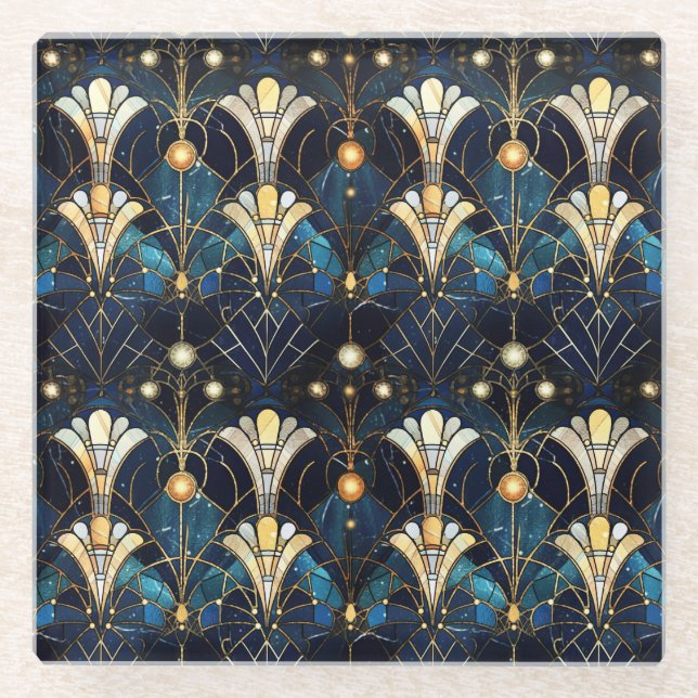 Elegantes Gold Lotus Imitate Gestaltete Glasmuster Glasuntersetzer (Vorderseite)