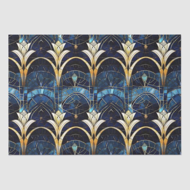 Elegantes Gold Lotus Imitate Gestaltete Glasmuster Seidenpapier (Vorderseite)