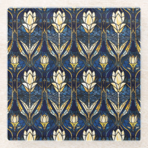 Elegantes Gold-Lotus-Muster aus Kunstglas Glasuntersetzer