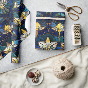 Elegantes Gold-Lotus-Unechtes-Buntglas-Muster Geschenkpapier