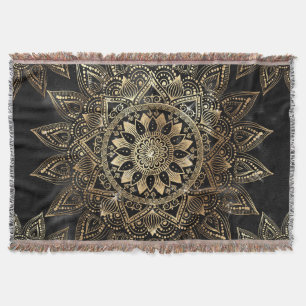 Elegantes Gold Mandala Black Design Decke