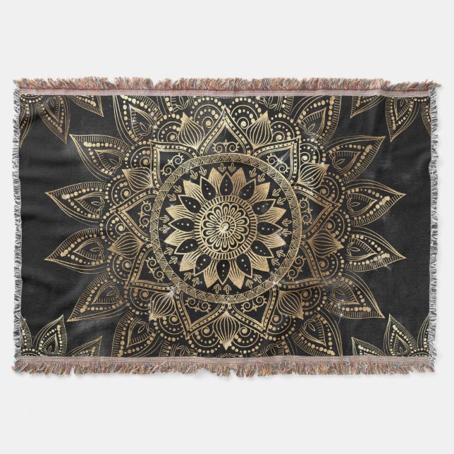 Elegantes Gold Mandala Black Design Decke (Vorderseite)