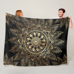 Elegantes Gold Mandala Black Design Fleecedecke