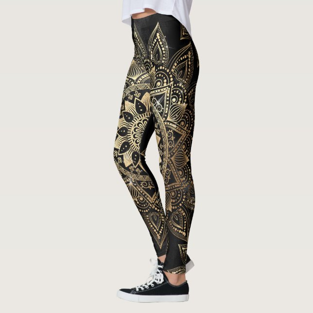 Elegantes Gold Mandala Black Design Leggings (Links)