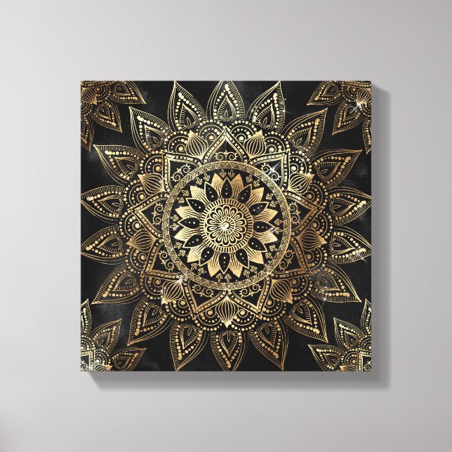 Elegantes Gold Mandala Black Design Leinwanddruck (Vorderseite)