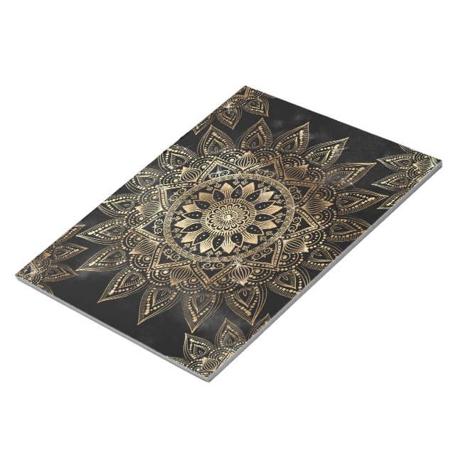 Elegantes Gold Mandala Black Design Notizblock (angewinkelt)