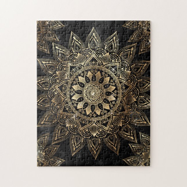 Elegantes Gold Mandala Black Design Puzzle (Vertikal)