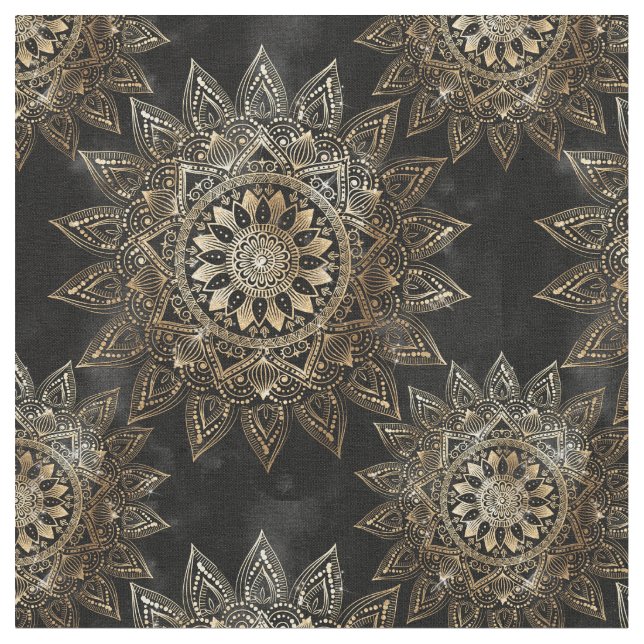 Elegantes Gold Mandala Black Design Stoff (Nahaufnahme)