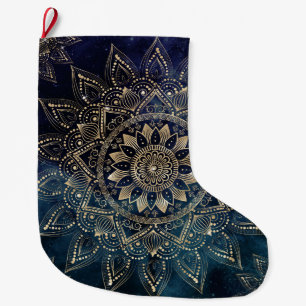 Elegantes Gold Mandala Blue Galaxy Design Großer Weihnachtsstrumpf