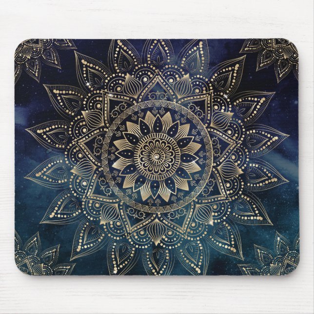 Elegantes Gold Mandala Blue Galaxy Design Mousepad (Vorne)