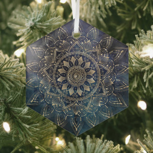 Elegantes Gold Mandala Blue Galaxy Design Ornament Aus Glas