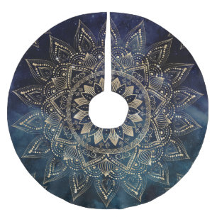 Elegantes Gold Mandala Blue Galaxy Design Polyester Weihnachtsbaumdecke