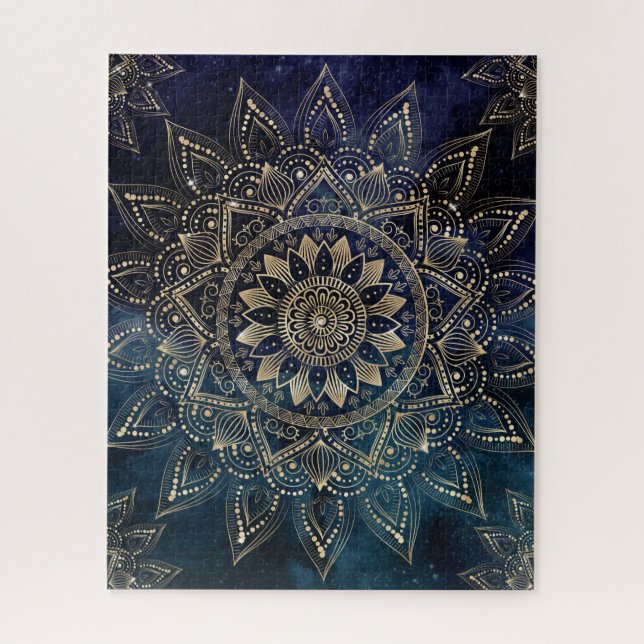 Elegantes Gold Mandala Blue Galaxy Design Puzzle (Vertikal)