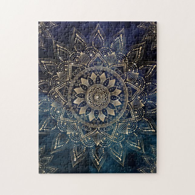Elegantes Gold Mandala Blue Galaxy Design Puzzle (Vertikal)