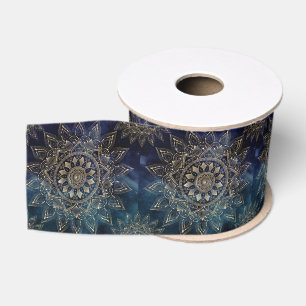 Elegantes Gold Mandala Blue Galaxy Design Ripsband