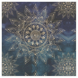 Elegantes Gold Mandala Blue Galaxy Design Stoff