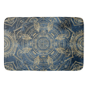 Elegantes Gold Mandala Blue Whimsy Design Badematte