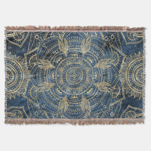 Elegantes Gold Mandala Blue Whimsy Design Decke