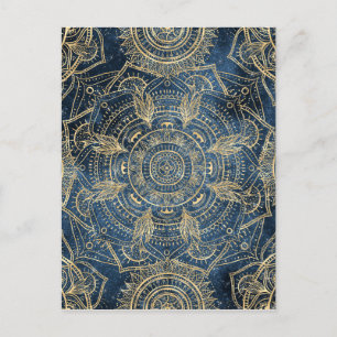 Elegantes Gold Mandala Blue Whimsy Design Feiertagspostkarte