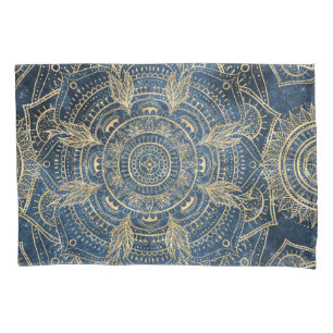 Elegantes Gold Mandala Blue Whimsy Design Kissenbezug