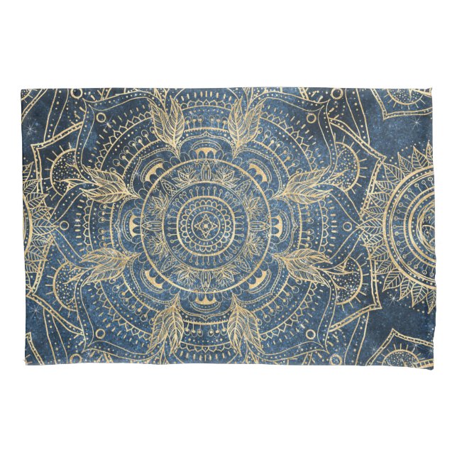 Elegantes Gold Mandala Blue Whimsy Design Kissenbezug (Vorderseite-Links)