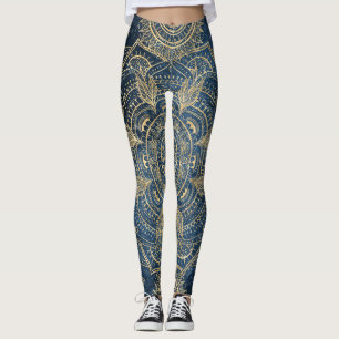Elegantes Gold Mandala Blue Whimsy Design Leggings
