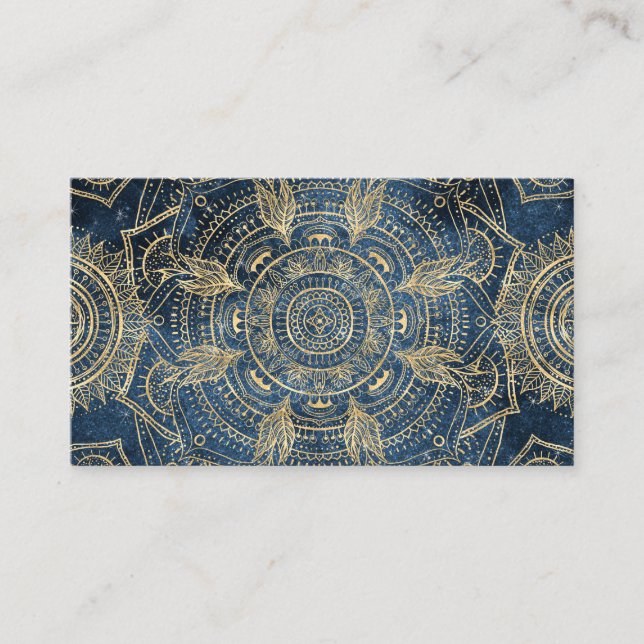 Elegantes Gold Mandala Blue Whimsy Design Visitenkarte (Vorderseite)