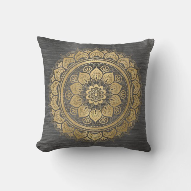 Elegantes Gold Mandala florales Muster Kissen (Vorderseite)