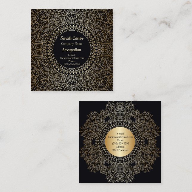 Elegantes Gold Mandala Front/Back Quadratische Visitenkarte (Vorne/Hinten)
