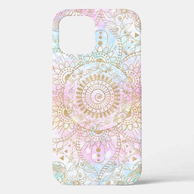Elegantes Gold Mandala & Holographic Glitzer Desig Case-Mate iPhone Hülle (Rückseite)