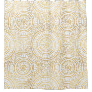 Elegantes Gold Mandala Sonnenblume Weißes Muster Duschvorhang