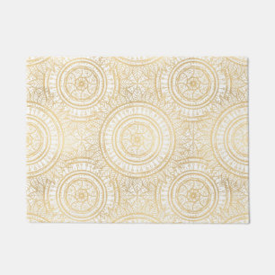 Elegantes Gold Mandala Sonnenblume Weißes Muster Fußmatte