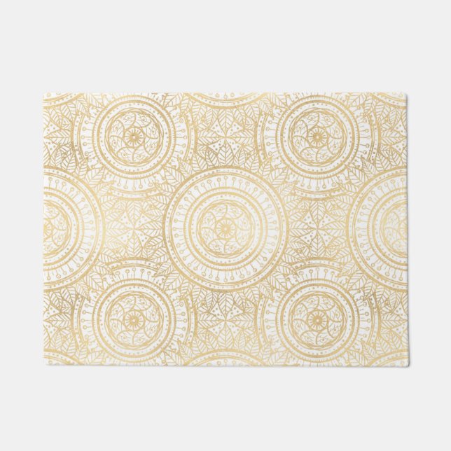 Elegantes Gold Mandala Sonnenblume Weißes Muster Fußmatte (Vorderseite)