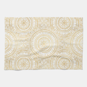 Elegantes Gold Mandala Sonnenblume Weißes Muster Geschirrtuch