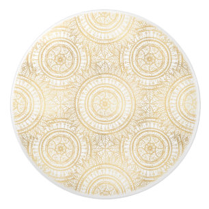 Elegantes Gold Mandala Sonnenblume Weißes Muster Keramikknauf