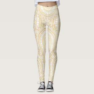 Elegantes Gold Mandala Sonnenblume Weißes Muster Leggings