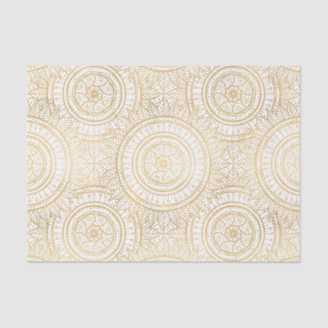 Elegantes Gold Mandala Sonnenblume Weißes Muster Seidenpapier (Vorderseite)