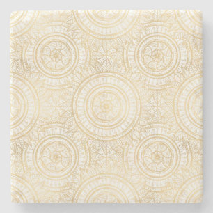 Elegantes Gold Mandala Sonnenblume Weißes Muster Steinuntersetzer