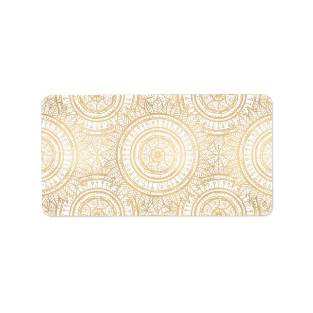 Elegantes Gold Mandala Weißes Muster Adressaufkleber (Vorne)