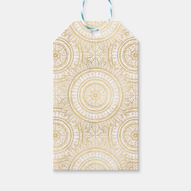 Elegantes Gold Mandala Weißes Muster Geschenkanhänger (Vorderseite)