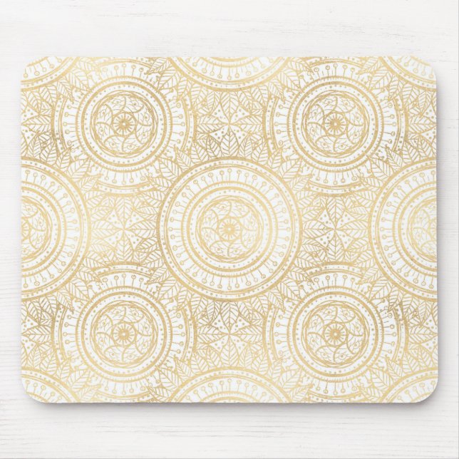 Elegantes Gold Mandala Weißes Muster Mousepad (Vorne)