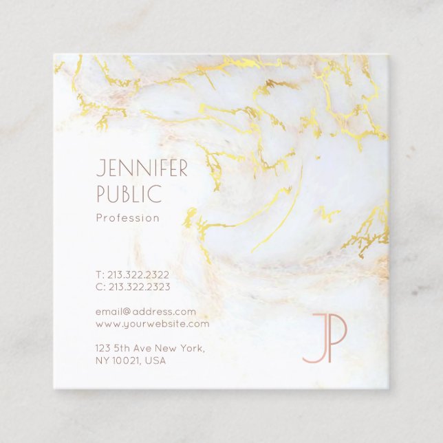 Elegantes Gold-Marmor Modernes Design Monogramm Quadratische Visitenkarte (Vorderseite)